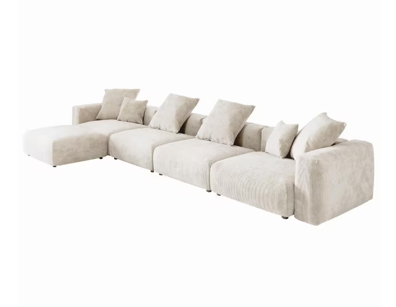 HOMEKIE 181 in. Beige Square Arm 5-Piece Corduroy L-Shaped ModularSectional Sofa