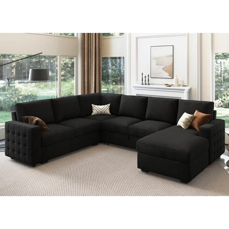 HOMEKIE U-Shaped Sectional Sofa Bed, Sleeper Couch With Storage Chaise