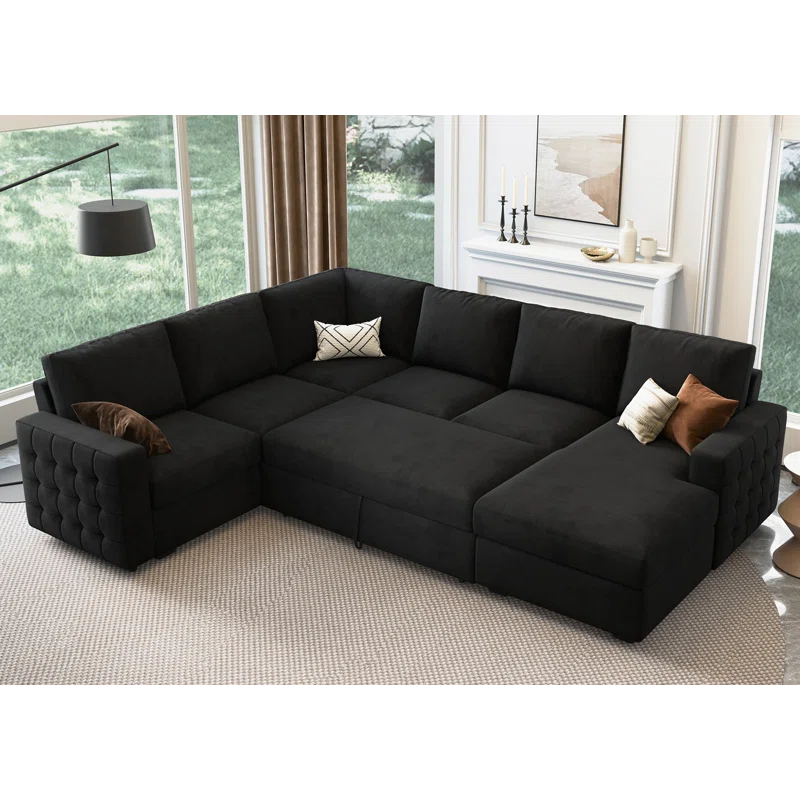 HOMEKIE U-Shaped Sectional Sofa Bed, Sleeper Couch With Storage Chaise